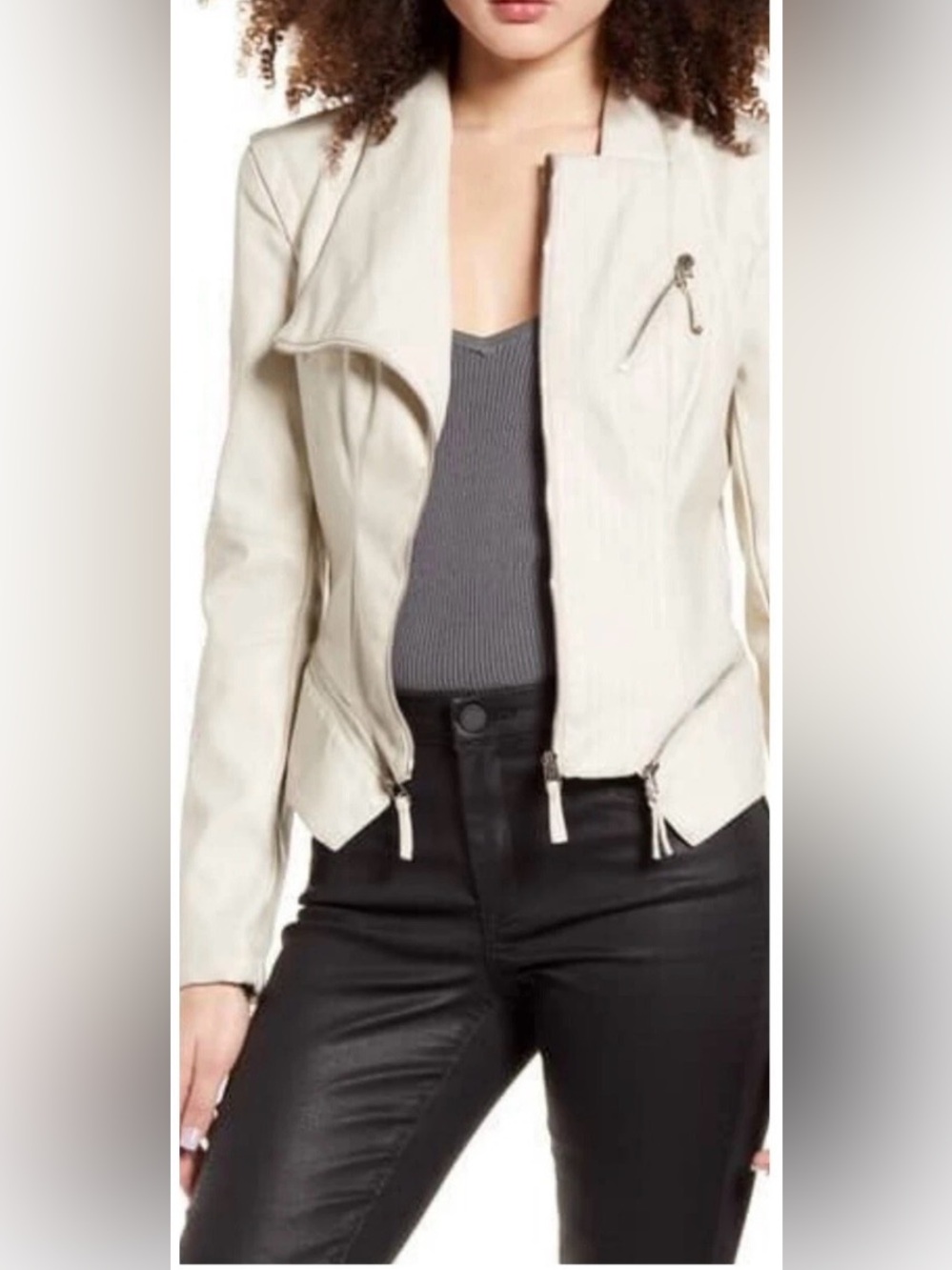 NWT Nordstrom Blank NYC Asymmetrical Leather Jacket - Cream Color - Medium